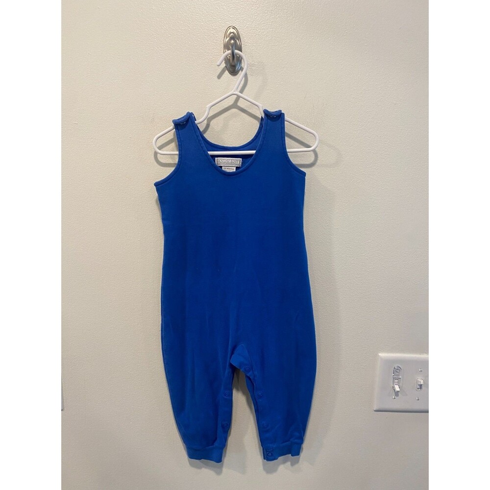 Vintage Land’s End Baby Romper Overalls 18-24 Months 100% Cotton One Piece Blue